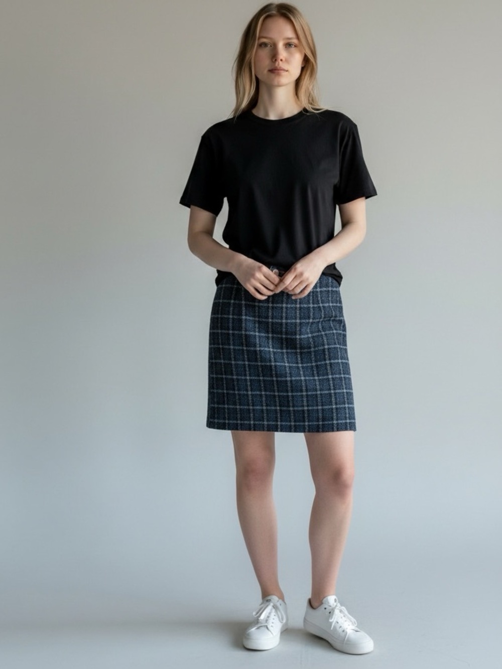 Casual Corner Navy Plaid Mini Skirt